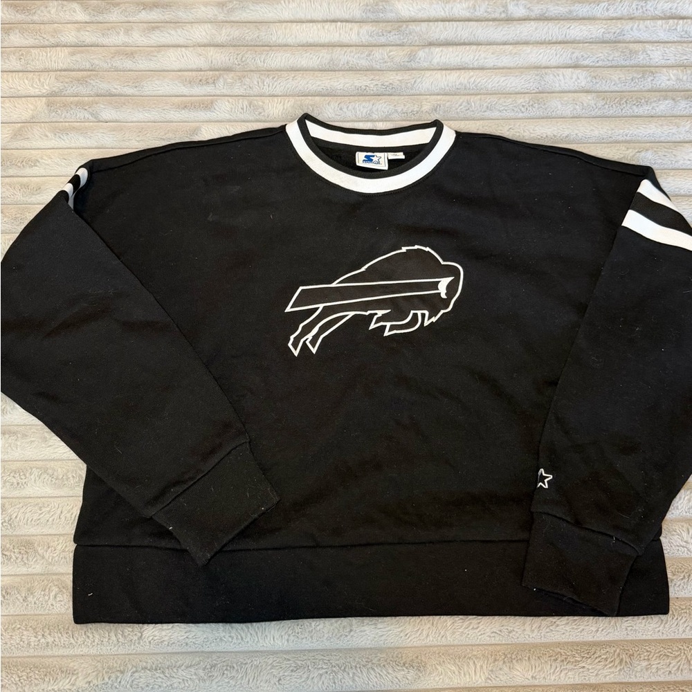 Buffalo Bills Starter Women's Rally Drop Shoulder Cropped Sweatshirt - Black - Picture 3 of 7